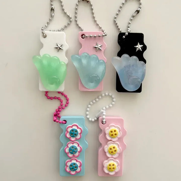 Square can opener keyring wing flower button keychain