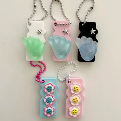 Square can opener keyring wing flower button keychain