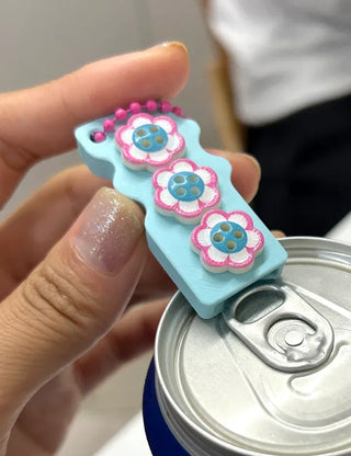 Square can opener keyring wing flower button keychain