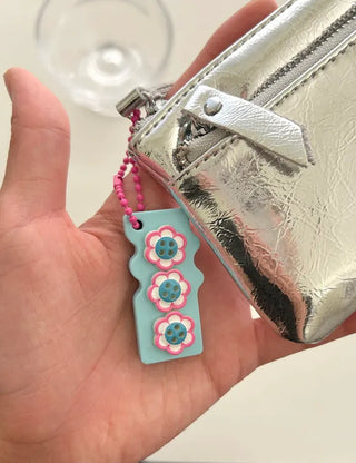 Square can opener keyring wing flower button keychain
