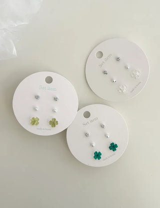 Piece Set Four-Leaf Clover Mini Earrings Pearl Earrings