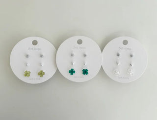 Piece Set Four-Leaf Clover Mini Earrings Pearl Earrings