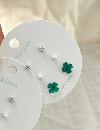 Piece Set Four-Leaf Clover Mini Earrings Pearl Earrings