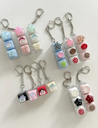 Checkered Star Tomato Keycap Button Keyring Click