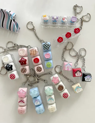 Checkered Star Tomato Keycap Button Keyring Click