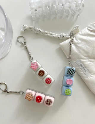 Checkered Star Tomato Keycap Button Keyring Click
