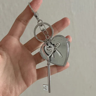 Key pendant heart mirror keyring keychain bag charm