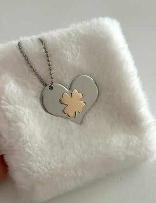 Gold Four-Leaf Clover Heart Keyring Bag Charm