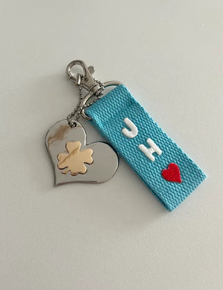 Gold Four-Leaf Clover Heart Keyring Bag Charm