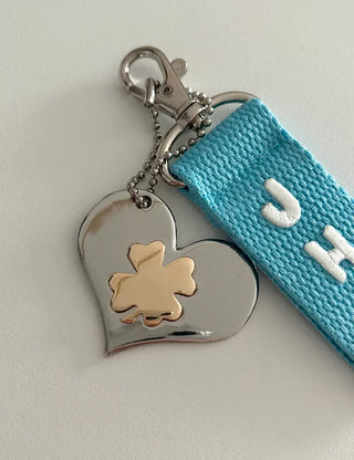Gold Four-Leaf Clover Heart Keyring Bag Charm