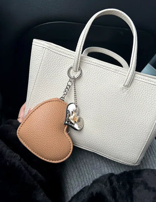 Gold Four-Leaf Clover Heart Keyring Bag Charm
