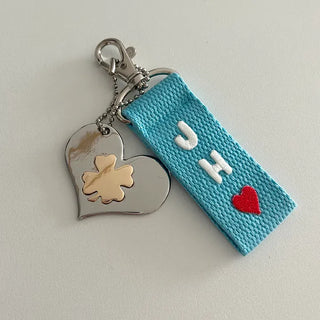 Gold Four-Leaf Clover Heart Keyring Bag Charm