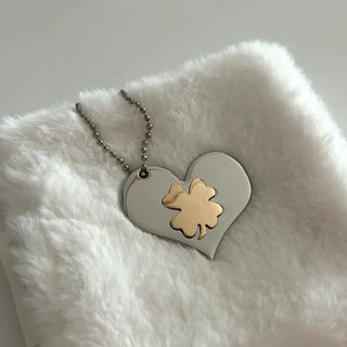 Gold Four-Leaf Clover Heart Keyring Bag Charm