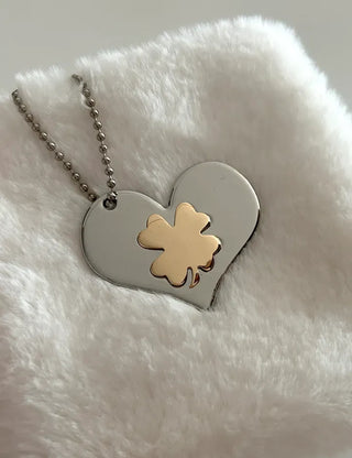 Gold Four-Leaf Clover Heart Keyring Bag Charm