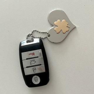 Gold Four-Leaf Clover Heart Keyring Bag Charm