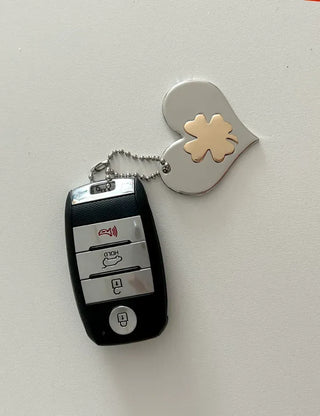 Gold Four-Leaf Clover Heart Keyring Bag Charm