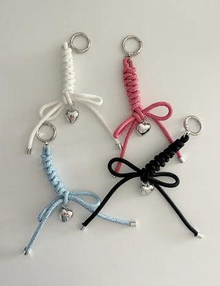 Glitter rope ribbon knot heart bag keyring bag charm