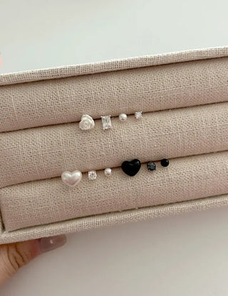 925 Silver Pearl Silver Post Mini Earring Set of 3