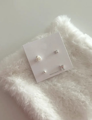 925 Silver Pearl Silver Post Mini Earring Set of 3