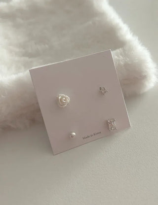 925 Silver Pearl Silver Post Mini Earring Set of 3