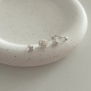 925 Silver Pearl Silver Post Mini Earring Set of 3