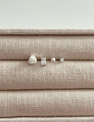 925 Silver Pearl Silver Post Mini Earring Set of 3