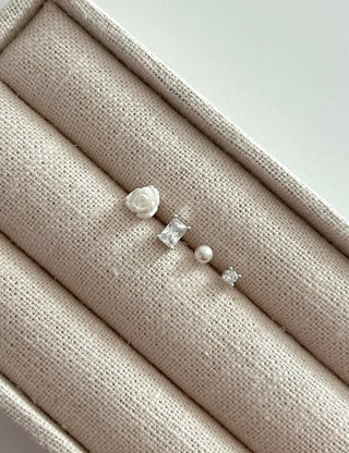 925 Silver Pearl Silver Post Mini Earring Set of 3