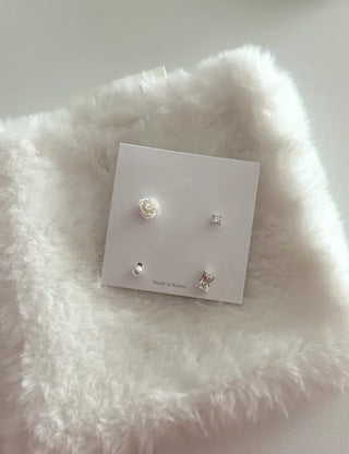 925 Silver Pearl Silver Post Mini Earring Set of 3