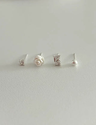 925 Silver Pearl Silver Post Mini Earring Set of 3