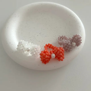 Pearl Large Ribbon Silver Ball Bead Ring