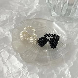 Pearl Large Ribbon Silver Ball Bead Ring