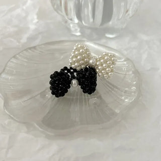 Pearl Large Ribbon Silver Ball Bead Ring