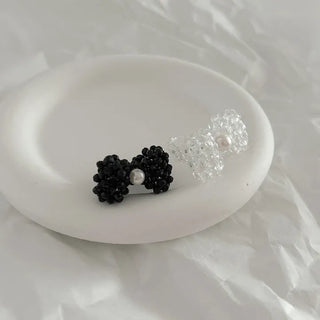 Pearl Large Ribbon Silver Ball Bead Ring