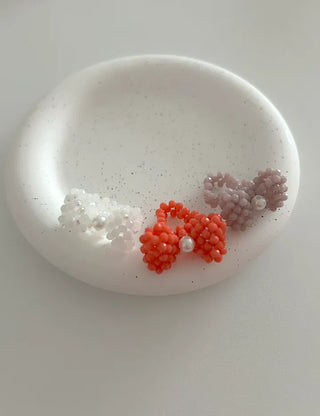 Pearl Large Ribbon Silver Ball Bead Ring
