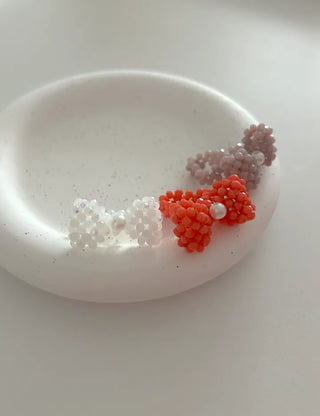 Pearl Large Ribbon Silver Ball Bead Ring