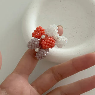 Pearl Large Ribbon Silver Ball Bead Ring