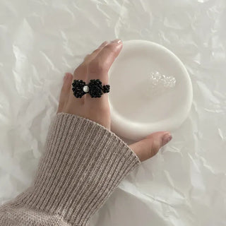 Pearl Large Ribbon Silver Ball Bead Ring