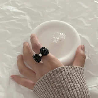 Pearl Large Ribbon Silver Ball Bead Ring