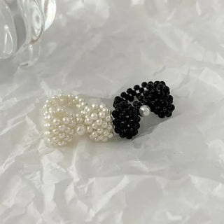 Pearl Large Ribbon Silver Ball Bead Ring