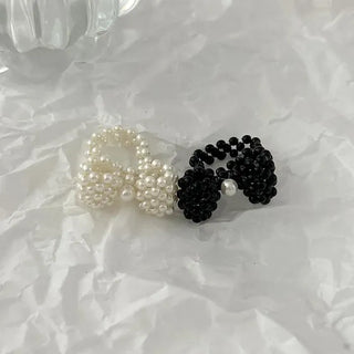 Pearl Large Ribbon Silver Ball Bead Ring