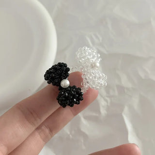 Pearl Large Ribbon Silver Ball Bead Ring
