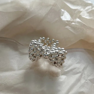 Pearl Large Ribbon Silver Ball Bead Ring