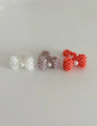Pearl Large Ribbon Silver Ball Bead Ring