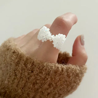 Pearl Large Ribbon Silver Ball Bead Ring