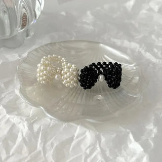 Pearl Large Ribbon Silver Ball Bead Ring
