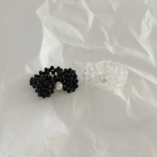 Pearl Large Ribbon Silver Ball Bead Ring