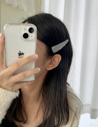 1+1 Silver Glitter Slim Triangle Snap Hair Clip
