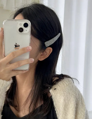 1+1 Silver Glitter Slim Triangle Snap Hair Clip