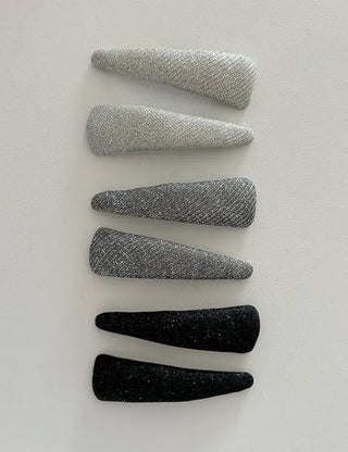 1+1 Silver Glitter Slim Triangle Snap Hair Clip
