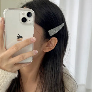 1+1 Silver Glitter Slim Triangle Snap Hair Clip